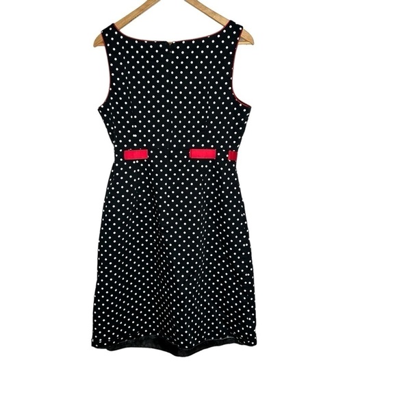 Sheri Martin Womens Sleeveless Dress Black White Polka Dot Red Belt Size 12 - Picture 3 of 3